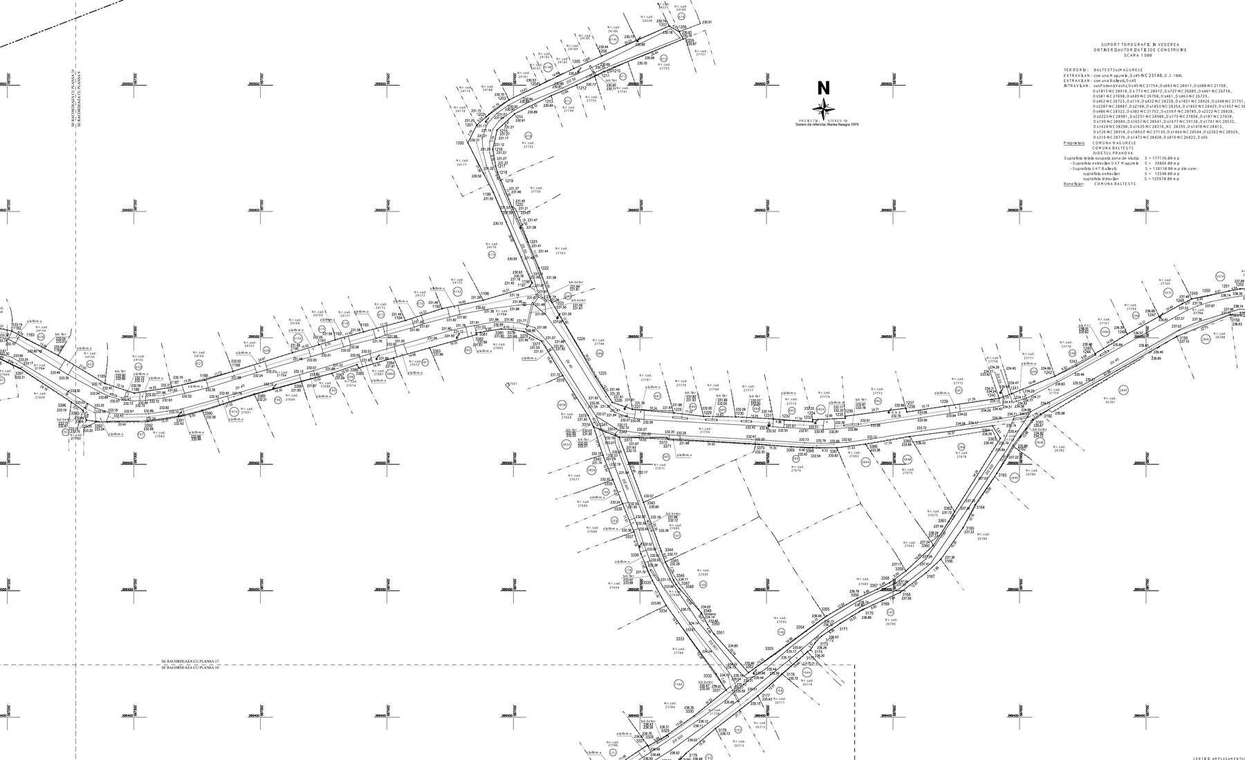 Plan topografic pentru traseul rețelei de gaze din Podenii Vechi, comuna Bălțești