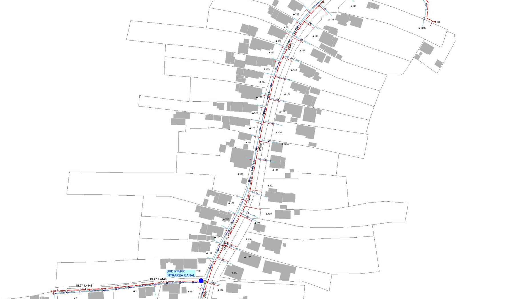 Plan topografic al traseului de rețea din Boldești-Scăeni