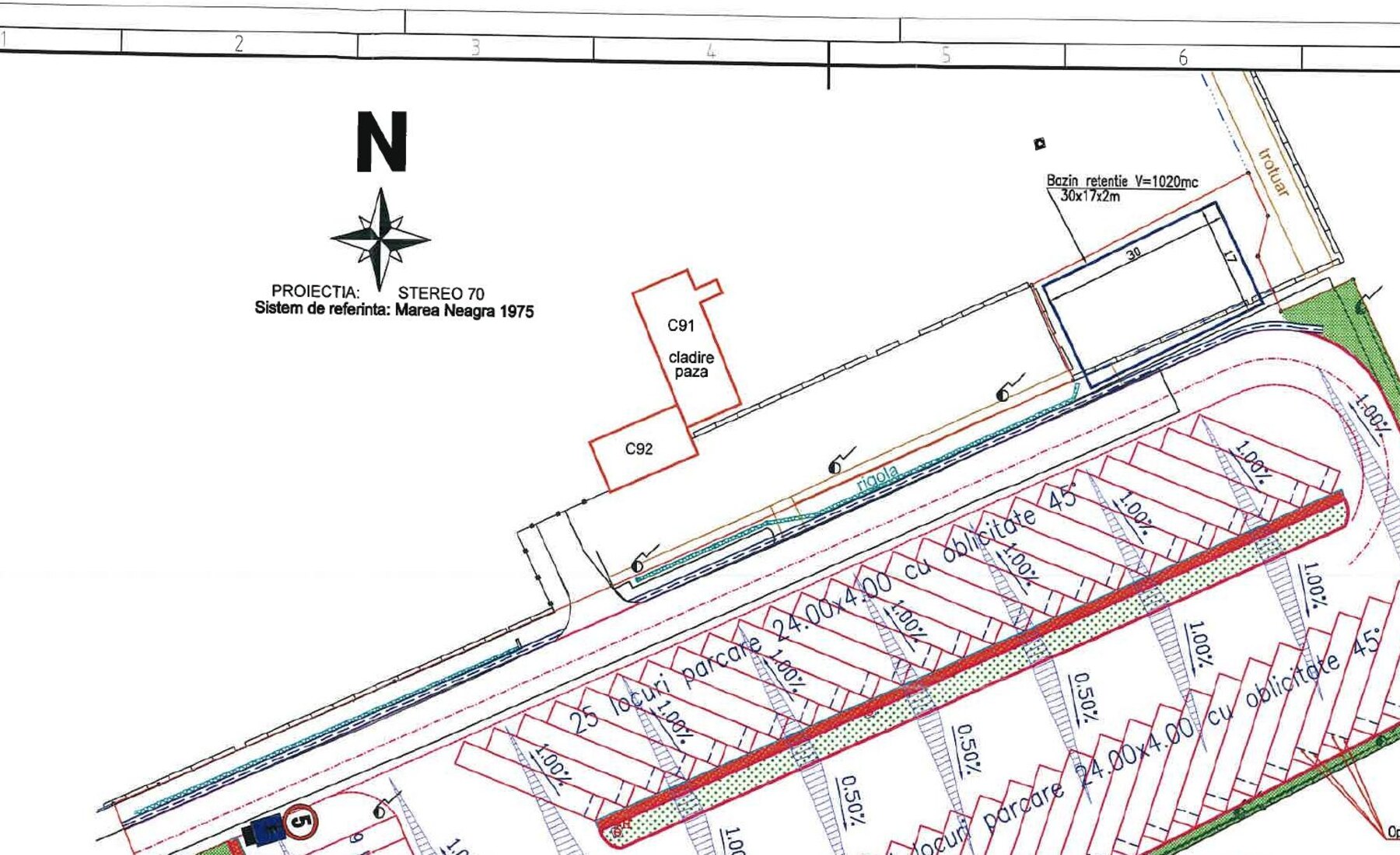 Plan de situație pentru parcarea logistică de camioane proiectată la Florești